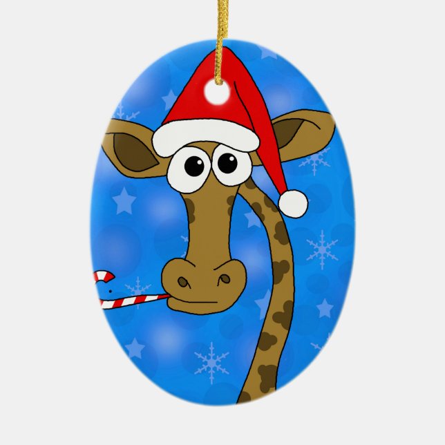 Julafton giraffe - blått julgransprydnad keramik (Framsidan)