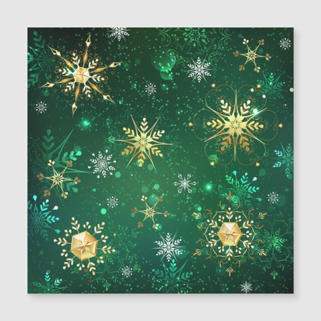 Julafton Golden Snöflingor på Grönten - bakgrund (Framsida)