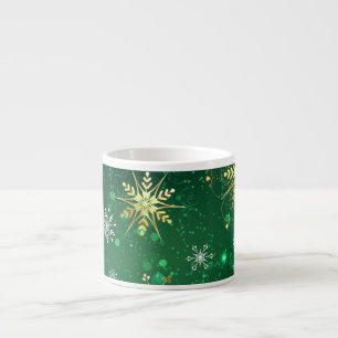 Julafton Golden Snöflingor på Grönten - bakgrund Espressomugg