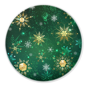 Julafton Golden Snöflingor på Grönten - bakgrund Knopp