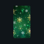 Julafton Golden Snöflingor på Grönten - bakgrunden Adressetikett<br><div class="desc">Gröntens julbakgrund med guld och grönt smycken snöflingor. Golden snöflingor. Julafton.</div>