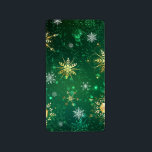 Julafton Golden Snöflingor på Grönten - bakgrunden Adressetikett<br><div class="desc">Gröntens julbakgrund med guld och grönt smycken snöflingor. Golden snöflingor. Julafton.</div>