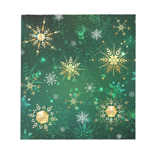 Julafton Golden Snöflingor på Grönten - bakgrunden Anteckningsblock (Framsida)