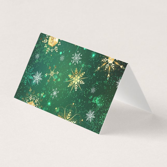 Julafton Golden Snöflingor på Grönten - bakgrunden Kort (Framsida)