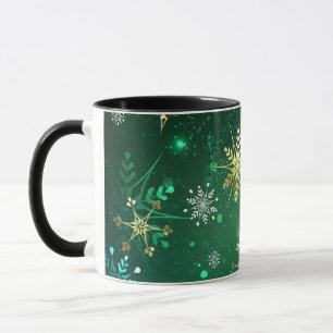 Julafton Golden Snöflingor på Grönten - bakgrunden Mugg