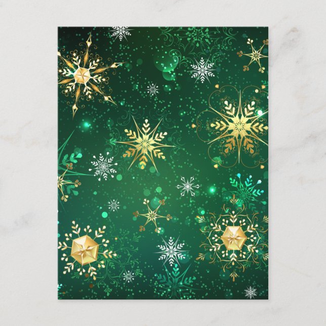 Julafton Golden Snöflingor på Grönten - bakgrunden Tilläggskort (Framsida)