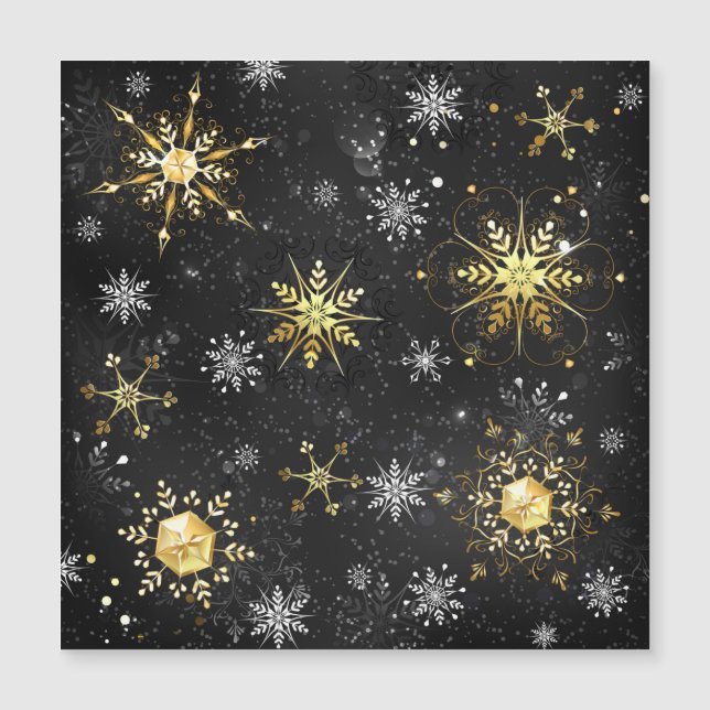 Julafton Golden Snöflingor på svart bakgrund (Framsida)
