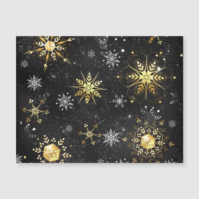 Julafton Golden Snöflingor på svart bakgrund (Framsida)