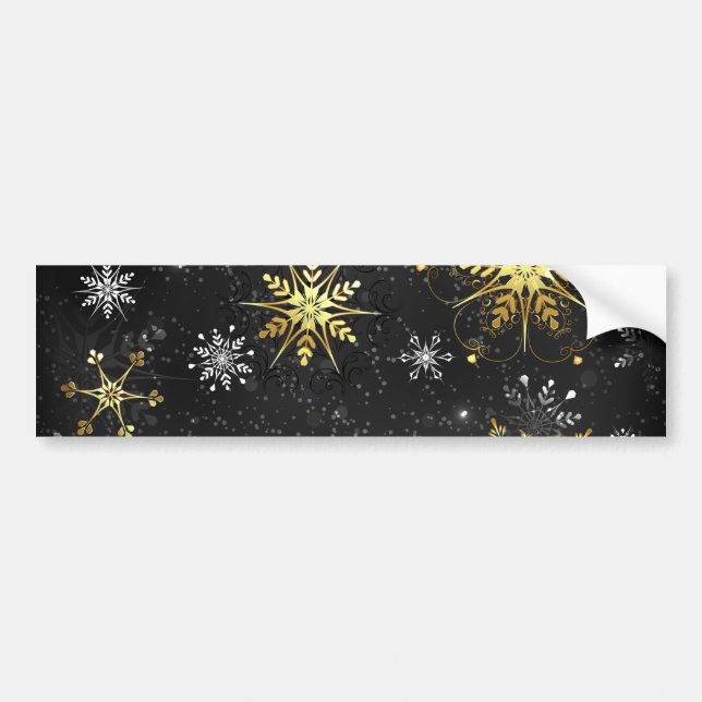 Julafton Golden Snöflingor på svart bakgrund Bildekal (Framsidan)
