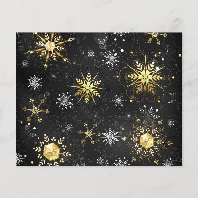 Julafton Golden Snöflingor på svart bakgrund Flygblad (Framsidan)