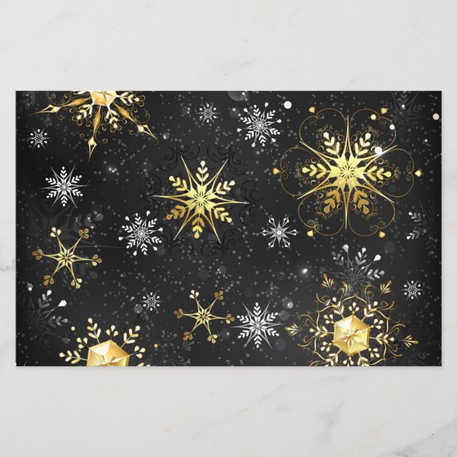 Julafton Golden Snöflingor på svart bakgrund Flygblad (Framsidan)