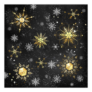 Julafton Golden Snöflingor på svart bakgrund Fototryck