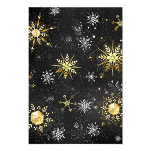 Julafton Golden Snöflingor på svart bakgrund Fototryck