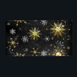Julafton Golden Snöflingor på svart bakgrund Fraktsedel<br><div class="desc">Svart julbakgrund med guld och svart smycke snöflingor. Golden snöflingor. Julafton.</div>
