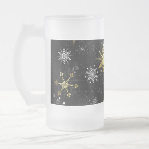 Julafton Golden Snöflingor på svart bakgrund Frostat Ölglas