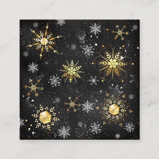 Julafton Golden Snöflingor på svart bakgrund Fyrkantigt Visitkort (Framsida)