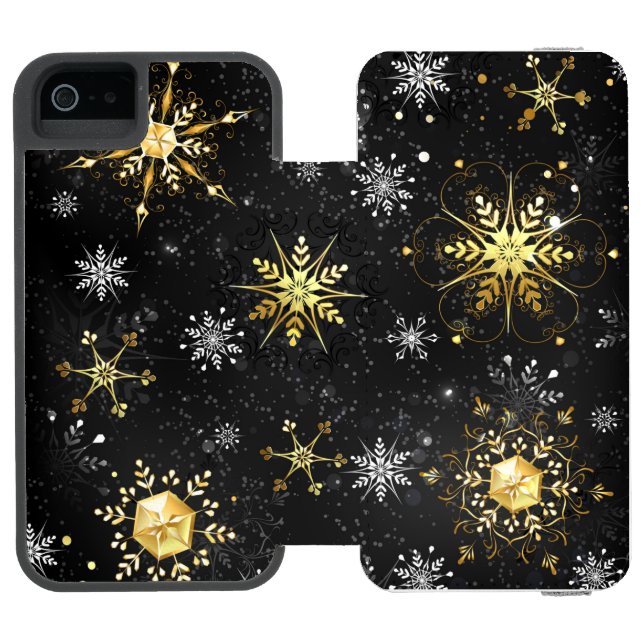 Julafton Golden Snöflingor på svart bakgrund Incipio iPhone Wallet Skal (Folio Öppen)