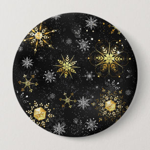 Julafton Golden Snöflingor på svart bakgrund Knapp