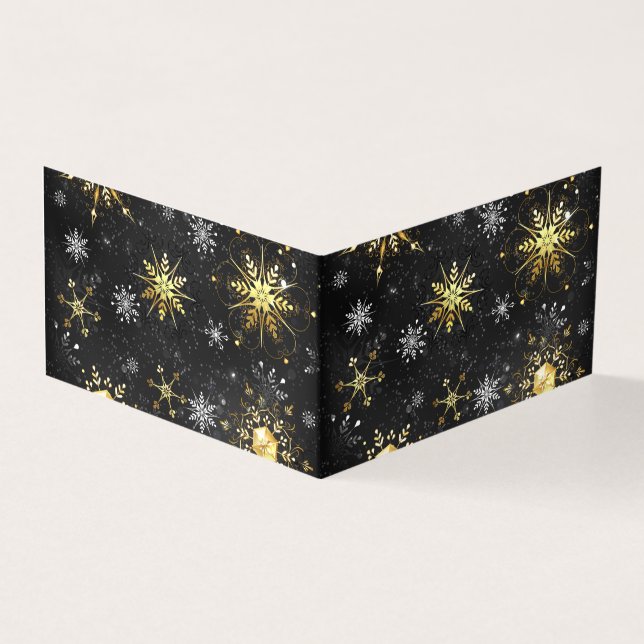 Julafton Golden Snöflingor på svart bakgrund Kort (Utsida)