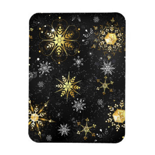 Julafton Golden Snöflingor på svart bakgrund Magnet