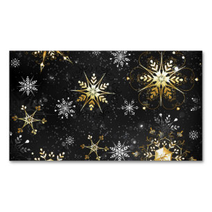 Julafton Golden Snöflingor på svart bakgrund Magnetiska Visitkort
