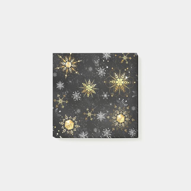 Julafton Golden Snöflingor på svart bakgrund Post-it Block (Framsida)