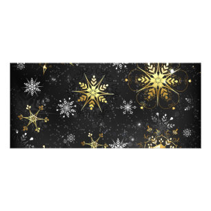 Julafton Golden Snöflingor på svart bakgrund Reklamkort