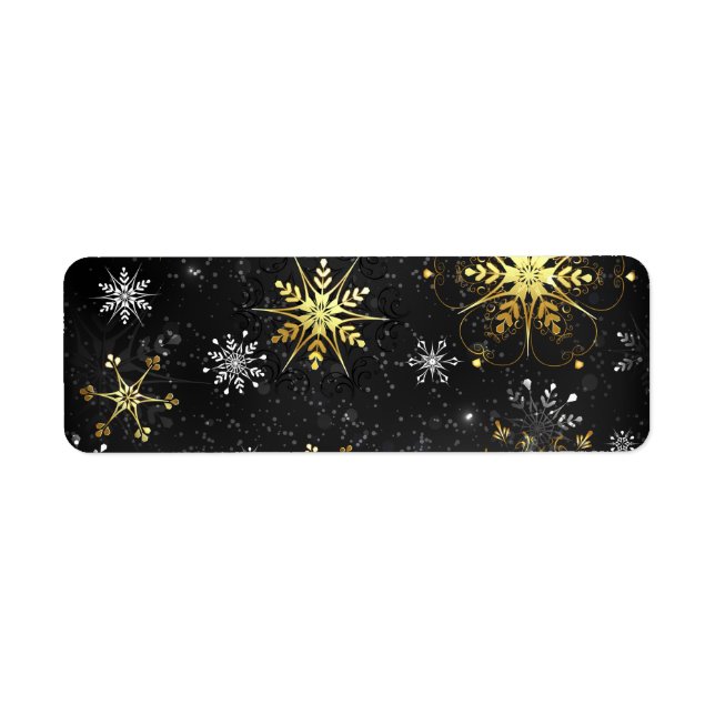 Julafton Golden Snöflingor på svart bakgrund Returadress Etikett (Framsidan)
