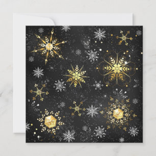Julafton Golden Snöflingor på svart bakgrund Spara Datumet