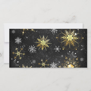 Julafton Golden Snöflingor på svart bakgrund Tack Kort