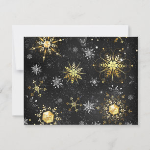 Julafton Golden Snöflingor på svart bakgrund Tack Kort