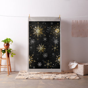 Julafton Golden Snöflingor på svart bakgrund Tyg