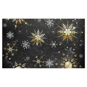 Julafton Golden Snöflingor på svart bakgrund Tyg
