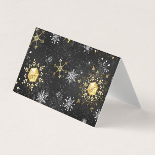 Julafton Golden Snöflingor på svart bakgrund Visitkort