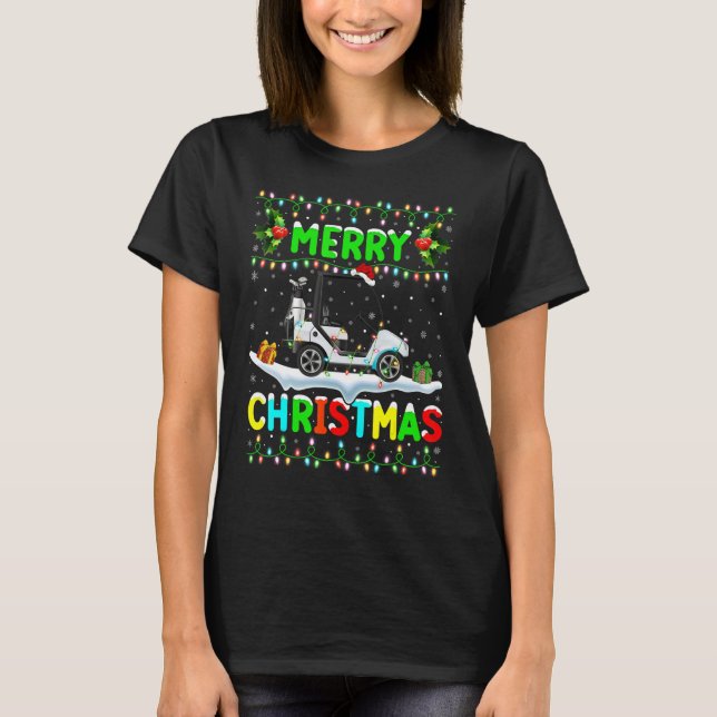 Julafton Golf Cart Lighting Santa Hat God jul T Shirt (Framsida)