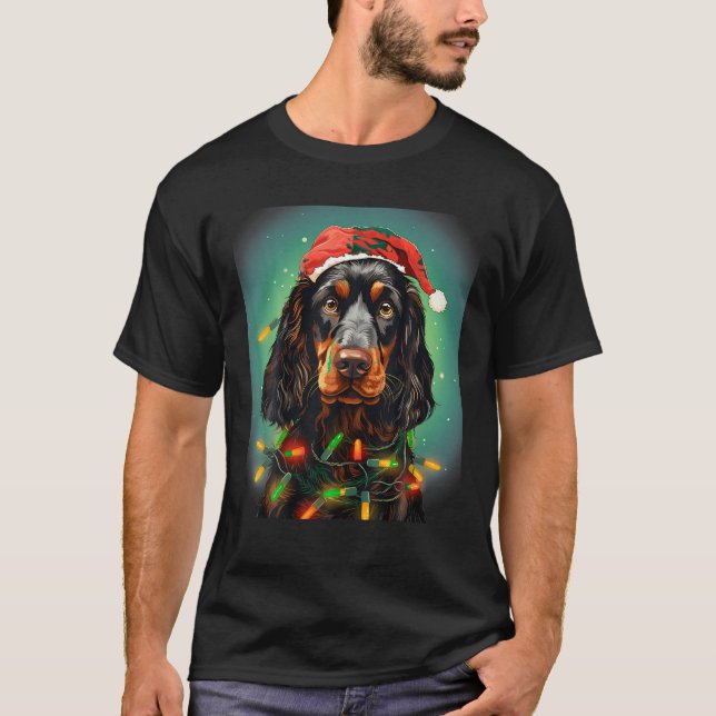Julafton Gordon Setter Hund Tangled jul Ljus T Shirt (Framsida)