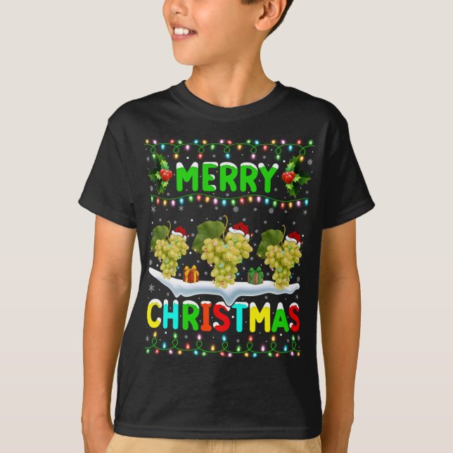 Julafton Grapes Fruit Lighting Santa Hat Merry Chr T Shirt (Framsida)