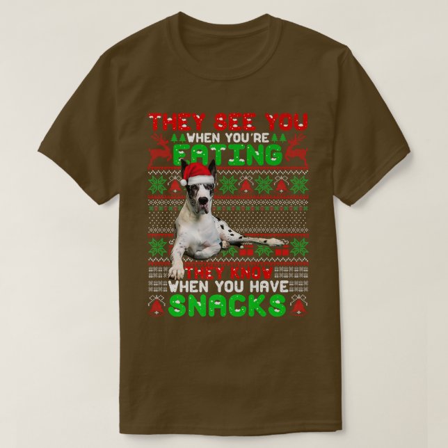 Julafton Great dane Santa de ser dig när du är Eat T Shirt (Design framsida)