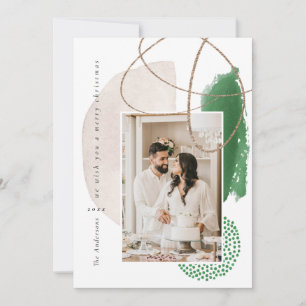 Julafton Grönt Modern Geometric Photo Helgdag Card Julkort