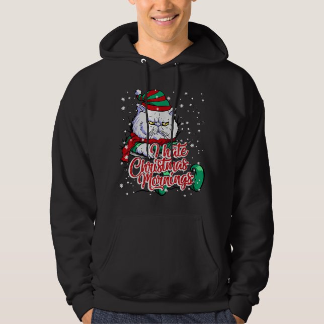 Julafton grumpy kattleve Elf hatande morgon jul Hoodie (Framsida)