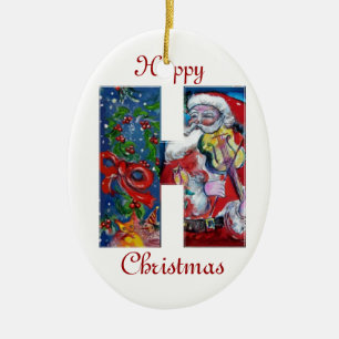 JULAFTON H BREV /JULTOMTEN MED VIOLIN MONOGRAM JULGRANSPRYDNAD KERAMIK