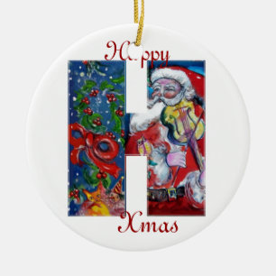JULAFTON H BREV /JULTOMTEN MED VIOLIN MONOGRAM JULGRANSPRYDNAD KERAMIK