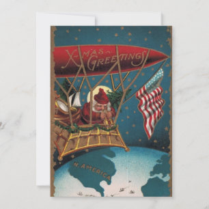Julafton Hälsning Vintage Patriotic Santa in Blimp Julkort