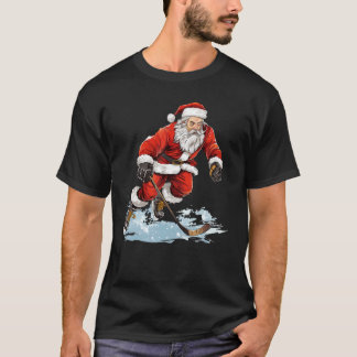 Julafton Helgdag Funny Santa Spelar Ice Hockey Kri T Shirt