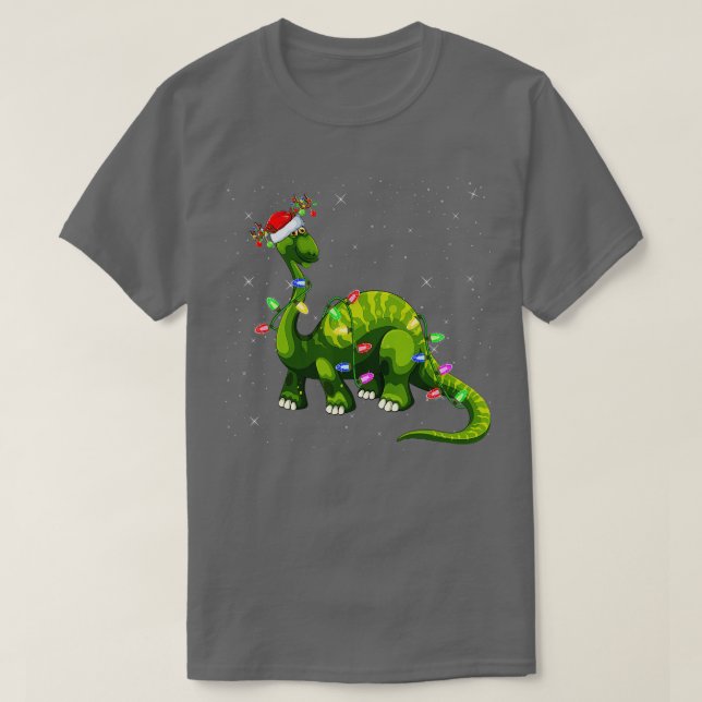 Julafton Helgdag Lighting Santa Brontosaurus Dinos T Shirt (Design framsida)