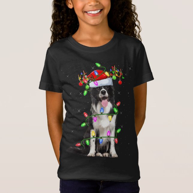 Julafton Helgdag Lighting Santa Gräns Collie Hund  T Shirt (Framsida)