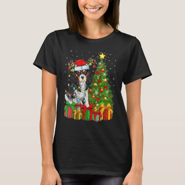 Julafton Helgdag Ljus Santa English Setter Hund Ch T Shirt (Framsida)