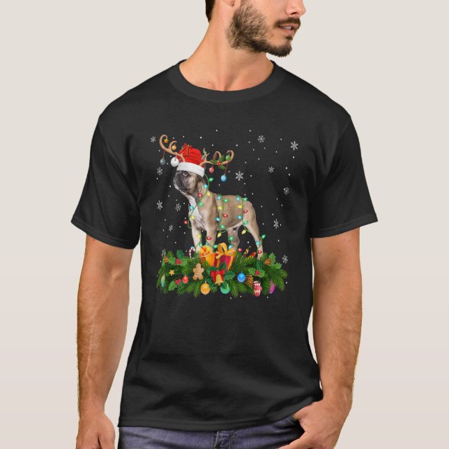 Julafton Helgdag Reindeer Hat Santa Fransk Bulldog T Shirt (Framsida)