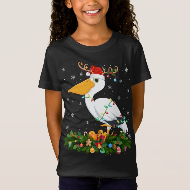 Julafton Helgdag Reindeer Hat Santa Pelican Bird C T Shirt (Framsida)