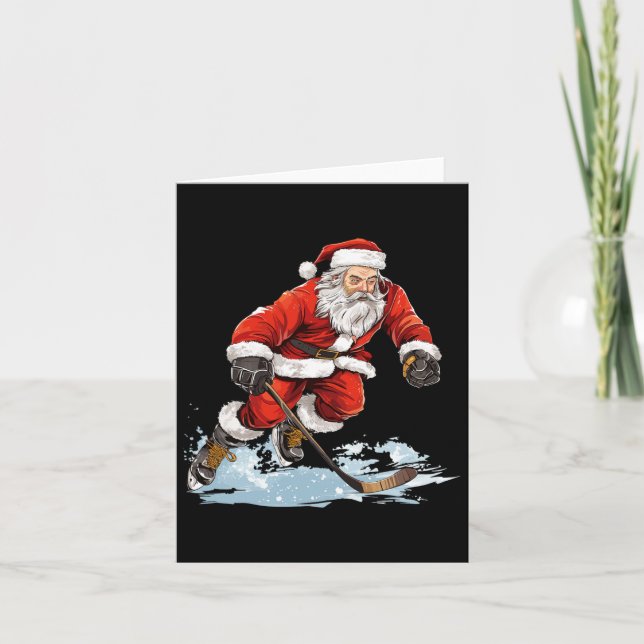 Julafton Helgdag Roligt Santa Played Ice Hockey Ch Kort (Framsida)